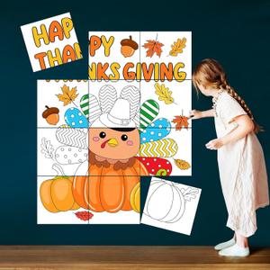 8 x Fall Thanksgiving Turkey Poster Coloring Large Turkey Collaborative Arts Crafts DIY Autumn Pumpkin Coloring Banner for Home School Family Classroom Bulletin Board Supply Activities Game Project