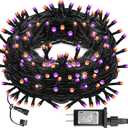DAZZLE BRIGHT Halloween 300 LED String Lights, 100FT String Lights with 8 Lighting Modes, Halloween Decorations for Party Carnival Supplies, Outdoor Yard Garden Decor (Purple & Orange)