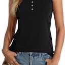 Women Henley Notch Neck Summer Tank Tops Basic Half Button Casual Sleeveless Shirts Black XX-Large