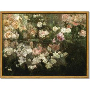MTFBWY Framed Canvas Wall Art Vintage Floral Painting Garden in May Flowers Prints Countryside Printing Picture Retro Wall Decor for Livingroom Bedroom Bathroom Kitchen 12"x16"