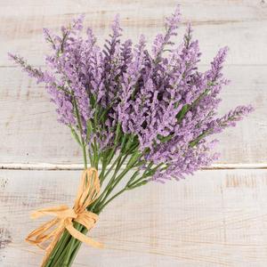 Factory Direct Craft Artificial Lavender Heather Floral Bouquet Bundle of Faux Lavender Heather Stems with Raffia Bow for Flower Arrangements and Decor