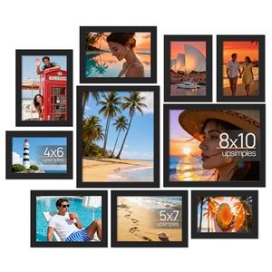 upsimples 8 Pack Picture Frames Collage Wall Decor for Mounting or Tabletop Display, Photo Gallery Frame Set for Family, Black