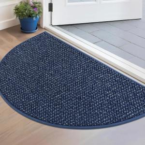 BEQHAUSE Dirt Trapper Door Mat 17" x 30" Half Circle Non Slip Washable Doormats Entrance Rugs Absorbent Welcome Low Profile Floor Mats for Front Back Door and Entryway, Blue  (Semicircular))