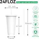 24 oz Plastic Cups With Lids and Straws, Sturdy & Food-Safe Iced Coffee Cups With Lid, Plastic Tumbler Reusable, Drinking Cups for Cold Drinks, Milkshakes, Smoothies - White(24 Sets) (EXP 12/31/36)