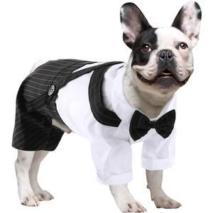 ASENKU Dog Tuxedo with Black Bow Tie, Doggie Wedding Tux, Formal Suit with Adjustable Ties for Party Birthday, Pet Shirt Costume for Small Medium Large Dogs