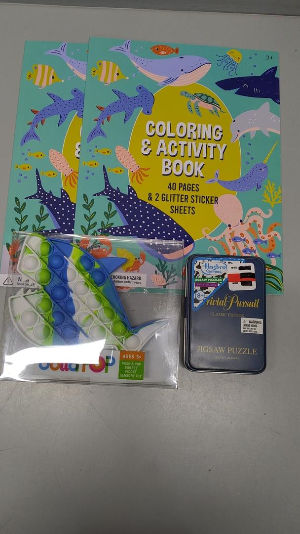 Activity/Coloring Book - Jungle Design 40 Pages2 Foil Sticker Sheets Pack of 2 + Push & Pop Bubble Fidget Sensory Toy + Hasbro Gaming Jigsaw Puzzles 8"×8"