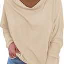Okiwam Women's Fall Tops Cowl Neck Long Batwing Sleeve Shirts Oversized Tunic Dressy Casual Blouses 2026 Fashion Clothes (Beige, S)