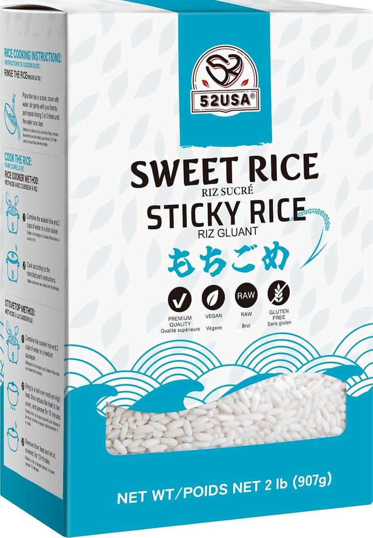 52USA Sweet Sticky Rice 2 Pound (32 Ounce), Premium Glutinous Rice