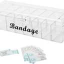 Bandaid Organizer Holder,8 Compartments Medicine Storage Box with Flip Cover,Multiple Compartments Band Aid Organizer,Bandaid Box for Elastic Bandage Wrap, Cotton Swabs(Clear)