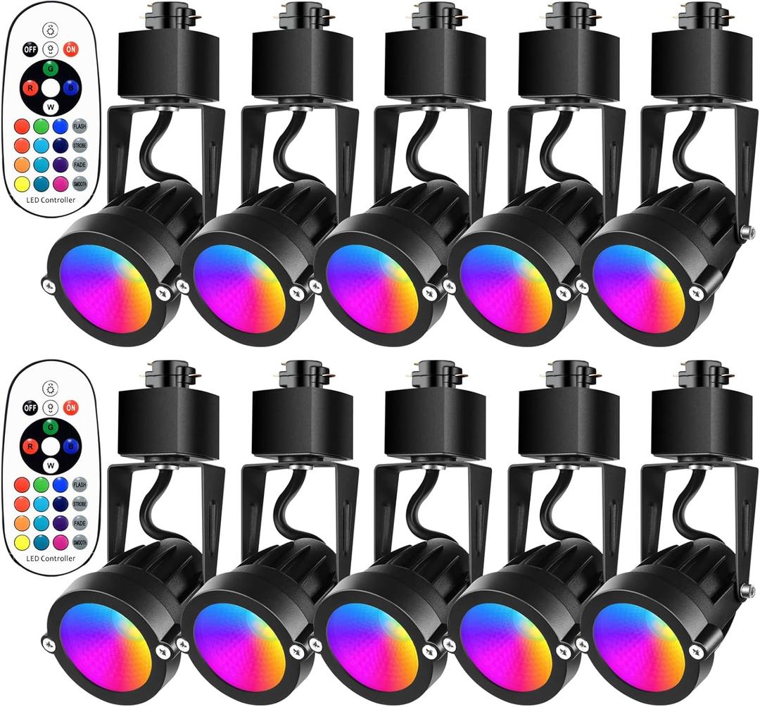 10W RGBW Track Light Heads, 16 Color Adjustable and Warm White H Type Track Lighting Head for Party, Accent, Kitchen, Ceiling Spotlight for Accent Task Art(10 Pack, Black)