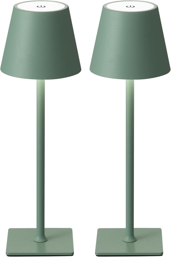 KDG 2 Pack Cordless Table Lamp,Portable LED Desk Lamp, 4000mAh Battery Operated, 3 Color Stepless Dimming Up, for Restaurant/Bedroom/Bars/Outdoor Party/Camping/Coffee Shop Night Light(Green)