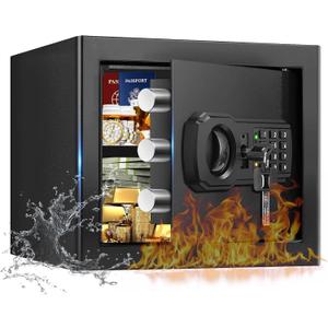 1.3 Cub Small Fire Safes Document Box Home, Security Home Safes Water and Fireproof with Digital Keypad, Spare Keys and Removable Shelf, Anti-Theft Fireproof Waterproof Safe for Home Money Valuables