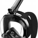Full Face Snorkel Mask for Adults Teen, Snorkeling Gear with Detachable Camera Mount, Panoramic 180 View, Anti-Fog Anti-Leak Snorkling Set for Man and Women, Black