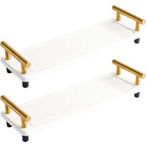 1Pc Water Absorbing Stone Drying Tray for Kitchen Counter, Decorative Organizer for Kitchen Counter, White Gold Sink Tray, Stone Drying Mat, Instant Dry Sink Caddy (White & Gold Handle, Small)