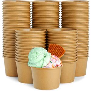 Juvale Snack Cups - 8 oz, Brown, 100 Count - Disposable Paper Ice Cream Cups & Paper Bowls for Sundaes & Ice Cream