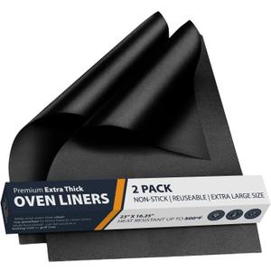 Oven Liners for Bottom of Oven - 2 Pack Large Heavy Duty Mats, 17x25 Non-Stick Reusable Liner for Electric, Gas, Toaster Ovens, Grills - BPA & PFOA Free Kitchen Accessory to Keep Oven Clean (Black)