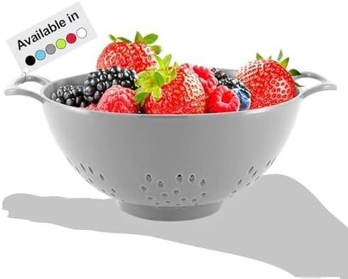 Meadow Lane 6-inch Small Colander, BPA-Free, Dishwasher Safe, Double Handles, Compact Food Strainer for Berries, Veggies and Pasta, 3-Cup Capacity, Silver Gray