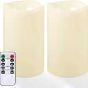 NURADA 6" x 4" Large Outdoor Flameless Candles - Waterproof LED Pillar Flickering Candle Battery Operated with Timer Remote Control for Patio Porch Lanterns Decor - Long Lasting Set of 2 (Ivory White)