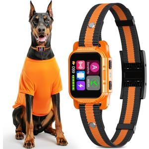 Dog Bark Collar - for Large Medium Small Dogs, Rechargeable Smart Bark Collar, Anti Barking Device for Large Dogs, Dog Training Collars with Beep Vibration and Shock & Adjustable A/B Sensitivity (Orange)