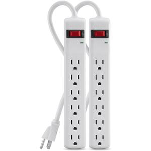 Belkin Power Strip Surge Protector - 6 AC Multiple Outlets, 2 ft Long Heavy Duty Metal Extension Cord for Home, Office, Travel, Computer Desktop & Phone Charging Brick - 200 Joules, White (2 Pack)