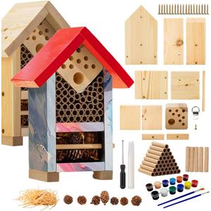 2 PK Premium Bug Hotel Kit Cedar Wood Insect Hotel - DIY Insect House Kit to Build - Backyard Bee House, Nesting Habitat Shelters, Garden Shelter for Bees, Butterflies, Bugs,Heavy Duty Thickness