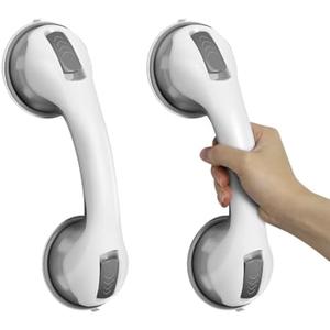 Hshbxd Grab Bars for Bathtubs and Showers, 2 Pack Shower Handles for Elderly with Strong Suction, 12 Inch Bathroom Shower Safety Bars for Seniors and Disabled for Wall