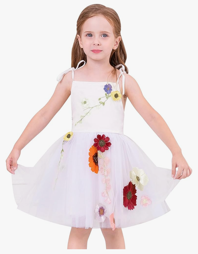 OBEEII Toddler Baby Girls Flower Girl Dress Spaghetti Straps Embroidery Tutu Dress Princess Pageant Birthday Summer Sundress, 18/24M