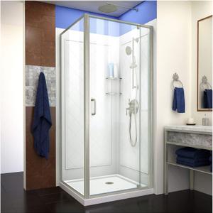 DreamLine Flex 36 in. D x 36 in. W x 76 3/4 in. H Semi-Frameless Shower Enclosure in Brushed Nickel with White Base and Backwalls, DL-6717-04CL