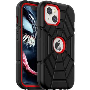 Grifobes for iPhone 14 Case 2022 / iPhone 13 Case 2021 (6.1inch), Thick Silicone 3-in-1 Heavy Duty Shockproof Rugged Protective i Phone 6.1" Rubber Cover (Black+Red)