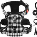 IVY&LANE No Pull Dog Harness with Leash Set, Reflective No Choke Pet Vest,Adjustable Oxford Dog Vest Harness with Easy Control Handle for Large Dogs (Checkered Black,L)
