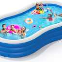 Extra Large Inflatable Pool - 145" X 74" X 22", Outdoor Blow Up Pool for Adults, Oversized Thickened 0.6mm Swimming Pool for Summer Lawn Family Backyard Water Party (Air Pump Not Included) (Blue)