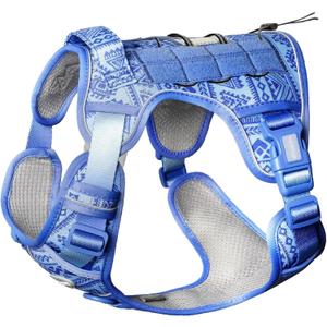 AUROTH Tactical Dog Harness for Large Dogs No Pull Adjustable Pet Harness Reflective K14 Working Training Easy Control Pet Vest Military Service Dog Harnesses (S (Neck:14-21",Chest:20-31"),18-35 lbs, Tribal Patterns-Blue)