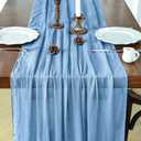 Blue Cheesecloth Table Runner Fall Thanksgiving 120 Inch Dusty Blue Rustic Boho Cheese Cloth 10Ft Gauze Table Runner for Wedding Decor Baby Shower Holiday Party Home Decorations