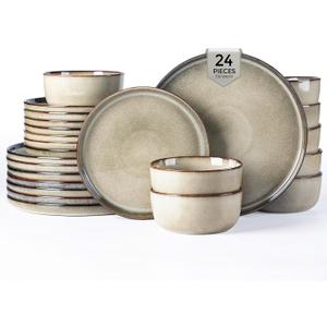 GBHOME Dinnerware Sets for 8, 24 Pieces Ceramic Plates and Bowls Set