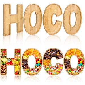 Weysat 4 Pcs 12" Hoco Letters Food Trays 2025 Homecoming Decorations Hoco Party Supplies Wooden Charcuterie Board for Homecoming Football Game Party Favor Berry Cheese Vegetable Food Candy Dish Plate