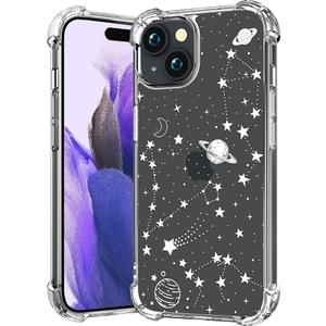CCFUNCASE Compatible with iPhone 14 Plus Case Clear Cute for Women - Rugged Phone Cases Funda Protector Cover Skin (White Planets Galaxy Universe)