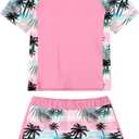 ADUKIDE Girls Rash Guard Swimsuit 2-Piece Bathing Suit UPF 50+ Summer Beach Swimwear Size 7-16T (8-9 Years, Hawaiian)