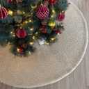 60-Inch Bouclé Faux Fur Christmas Tree Skirt with Foam Lining and Concealed Slide Clasp Closures, Beige