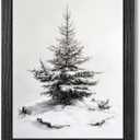 Christmas Wall Decor, Framed Christmas Tree Wall Art, Black and White Pine Forest Canvas Prints, Winter Holiday Pictures for Living Room Bedroom Ready to Hang 8x10 Inch (10L" x 8W")