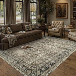 PureCozy Brown Area Rug 7x9 Vintage Traditional Distressed
