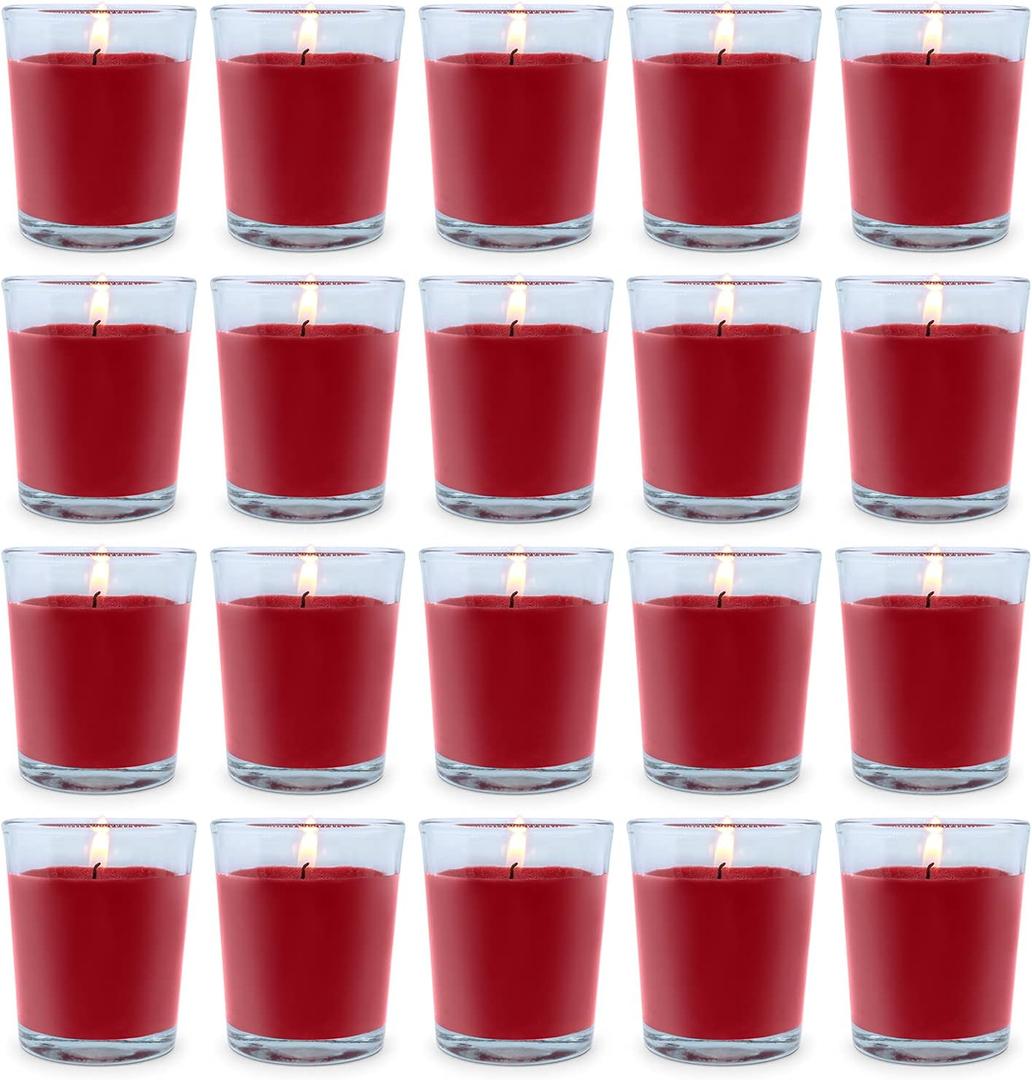 20 Packs Red Votive Candles with Clear Glass Holder, 1.8 Oz Unscented Soy Wax Candle for Home Decoration