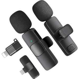 2 Pack Wireless Lavalier Microphone, Lapel Mic Plug and Play Wireless Mic Noise Reduction Microphone for Video Recording Interview Podcast Vlog YouTube Tiktok