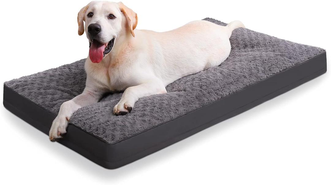 Dog Crate Bed Waterproof Dog Beds for Medium Dogs Rose Velvet Soft Fluffy Washable Dog Bed with Removable Cover & Anti-Slip Bottom, 35 x 22 Inch, Gray (Grey)
