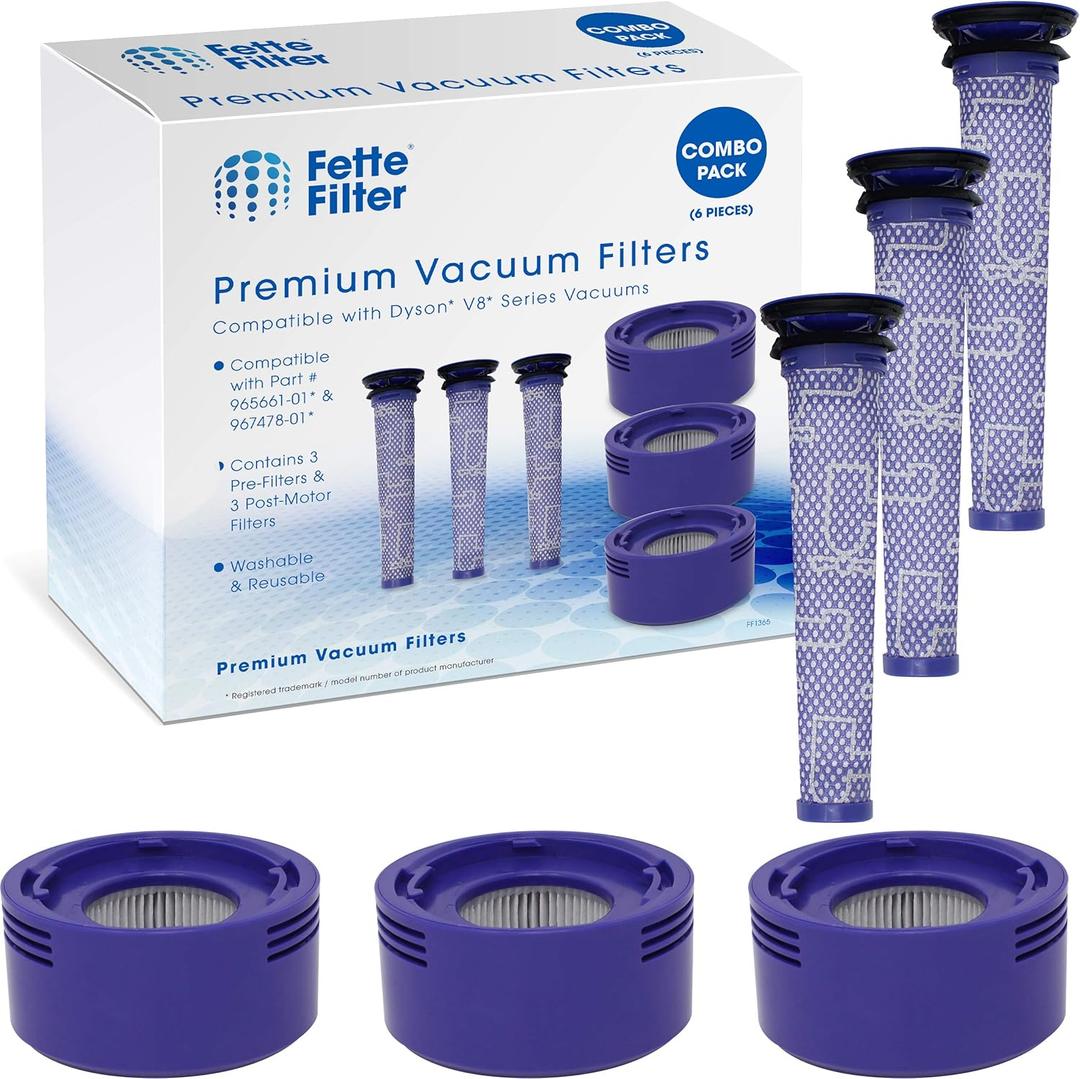 Fette Filter - Combo Vacuum Filter Set with 3 Pre-Filters and 3 HEPA Filters Compatible with Dyson V7 & V8 Absolute and Animal Cordless Vacuums, Part # 965661 & 967478