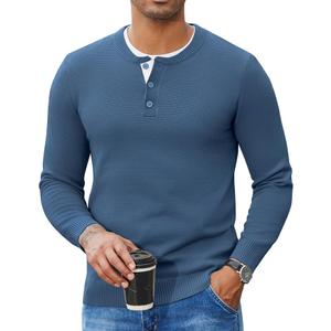  COOFANDY Men's Henley Sweater Long Sleeve Textured Pullover Sweaters Casual Button Crewneck Knit Sweater, 3XL