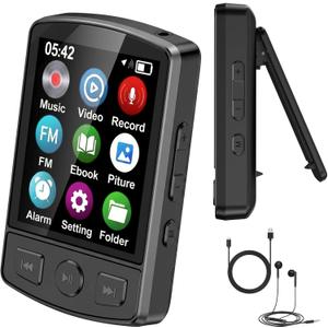 Fohil 64GB MP3 Player with Bluetooth 5.2 and Built-in Clip | HiFi Audio, 128GB TF Card Expansion, FM Radio and Recording, 1.2 oz Compact Design, E-Book Reader and Speaker