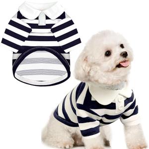 BAEJMJK Cute Dog Shirt Boy Girl Dog Clothes Striped Collared Polo T-Shirt for Small Medium Dogs Cats Soft Breathable Pet Puppy Outfits(Navy Blue,XX-Large)