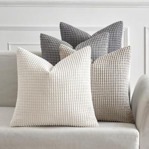MIULEE Timeless Neutral Euro Sham Pillow Covers 24x24 Set of 4 Mid Century Modern Grey Throw Pillows Rustic Corduroy Couch Pillowcases Nordic Home Decor for Sofa Living Room Bed