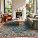 8x10 Boho Machine Washable Low Pile Area Rugs for Living Room Teal Purple