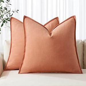 MIULEE Decorative Linen Pillow Covers 18x18 Inch Coral ​Boho Farmhouse​ ​Neutral Couch Throw Pillows for Bed Pack of 2 Accent Outdoor Pillowcase Modern Sofa Cushion Livingroom Home Decor